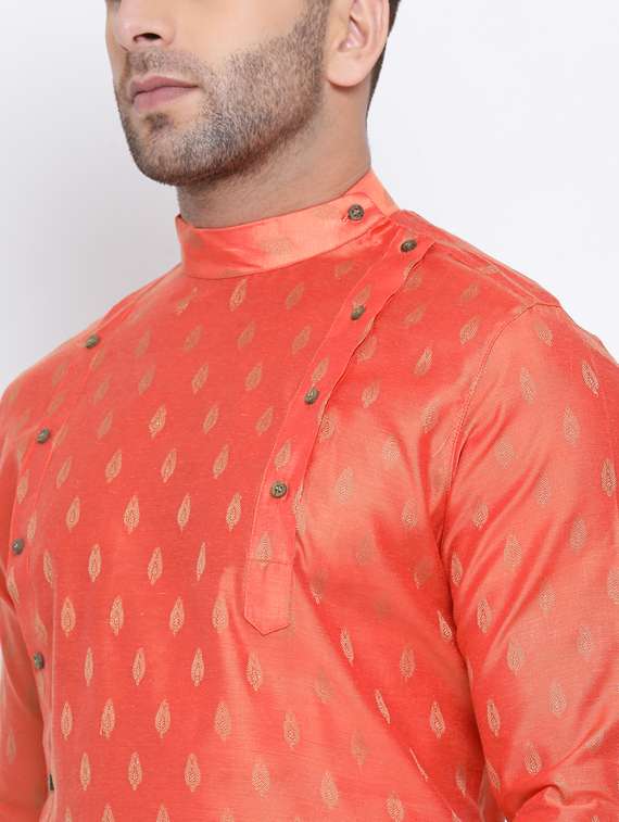 men self design mandarin neck asymmetric kurta - 17451162 - Standard Image - 3