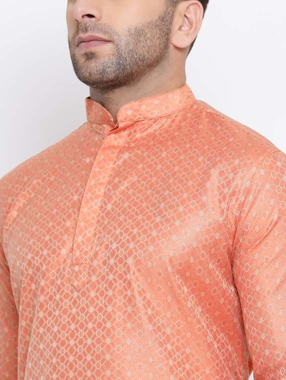peach printed silk blend long kurta - 17451171 - Standard Image - 3
