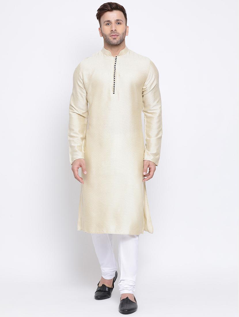 off white embroidered silk blend long kurta - 17451184 - Zoom Image - 0