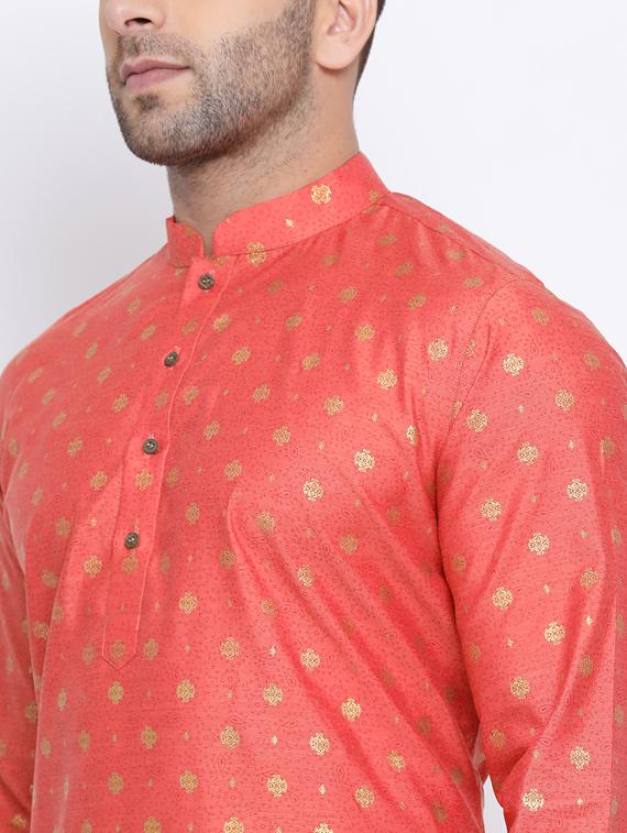 peach printed silk blend long kurta - 17451191 - Standard Image - 3