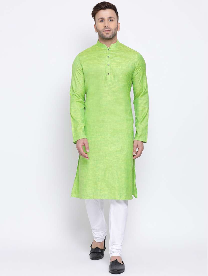green solid long kurta