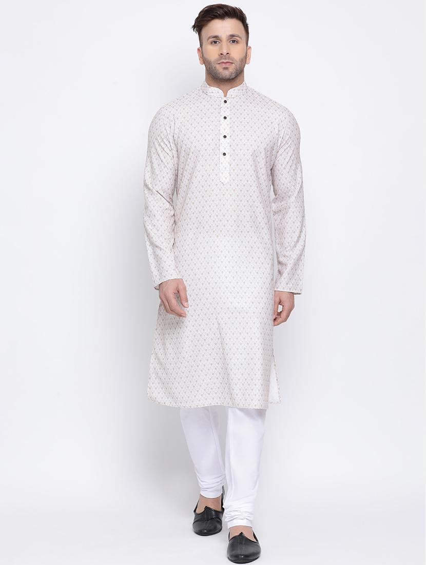 white printed linen long kurta