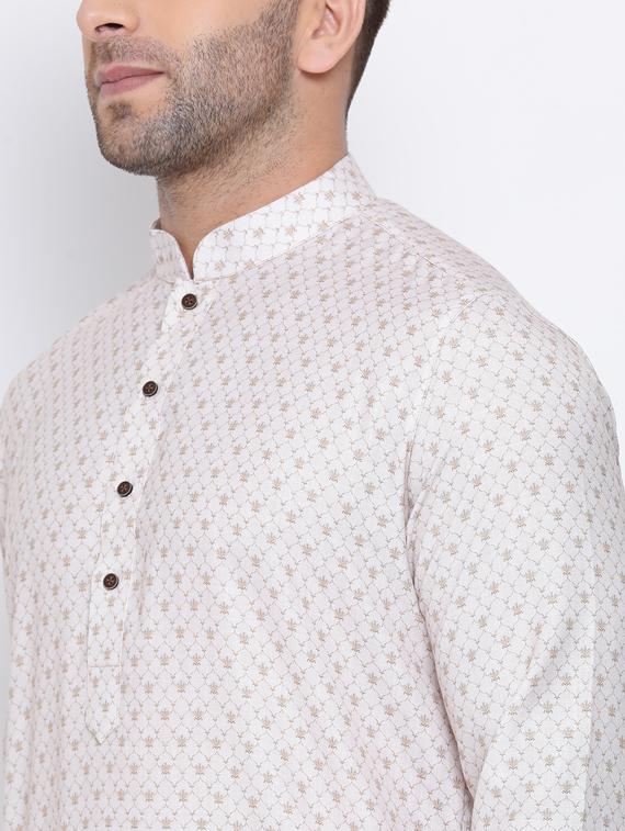 white printed linen long kurta - 17451198 - Standard Image - 3