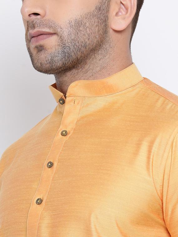 orange solid pure silk long kurta - 17451207 - Standard Image - 3