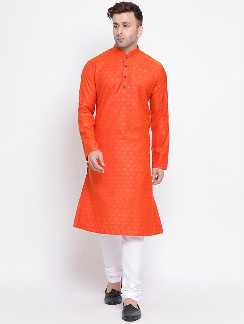 orange self design long kurta - 17451216 - Standard Image - 0