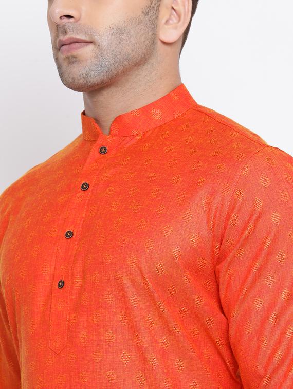 orange self design long kurta - 17451216 - Standard Image - 3