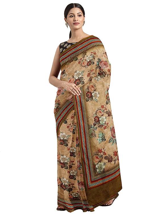 women's floral beige colored saree