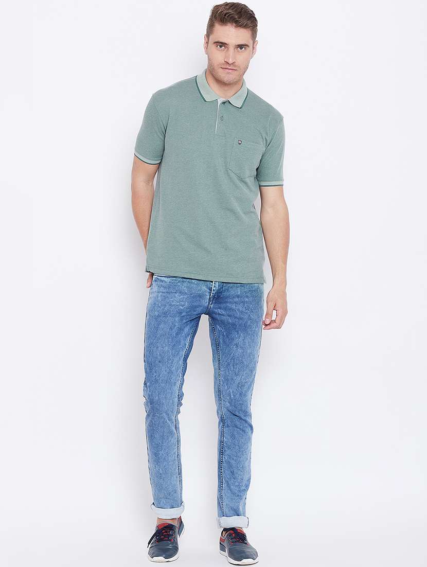 green solid polo t-shirt - 17453390 - Standard Image - 3