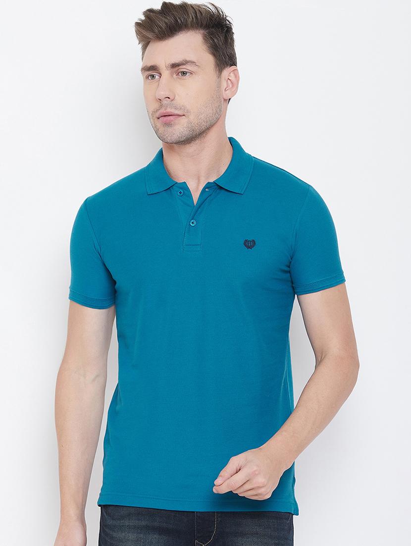 blue solid polo t-shirt - 17453391 - Zoom Image - 0