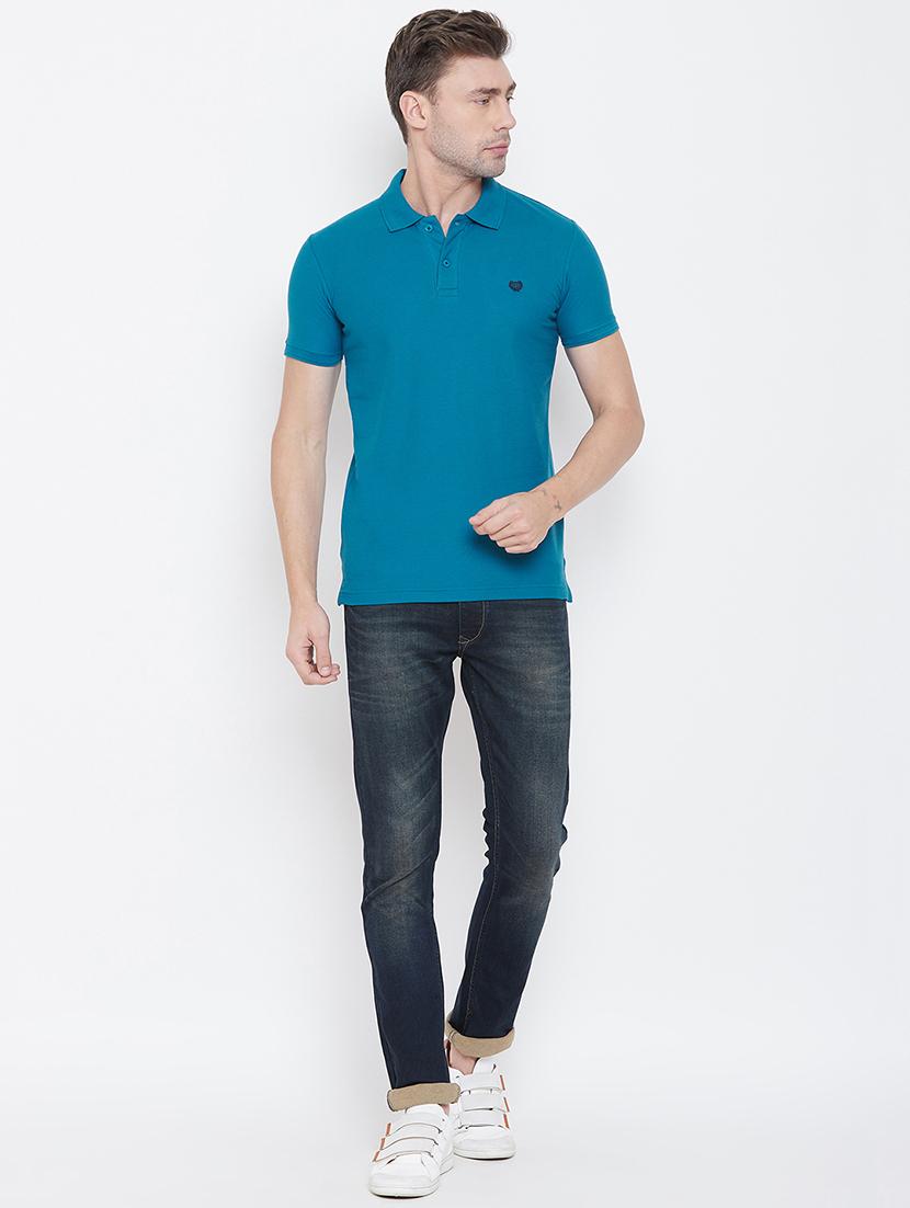 blue solid polo t-shirt - 17453391 - Standard Image - 3
