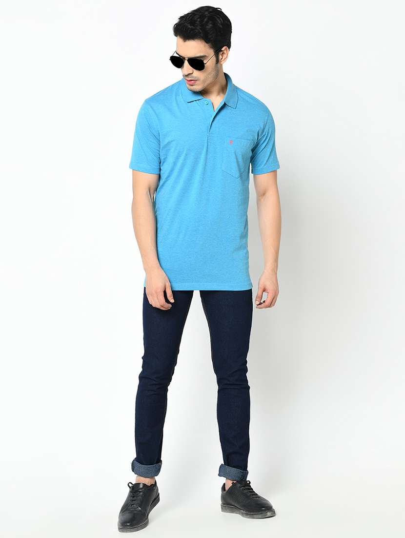turquoise solid polo t-shirt - 17453395 - Standard Image - 3