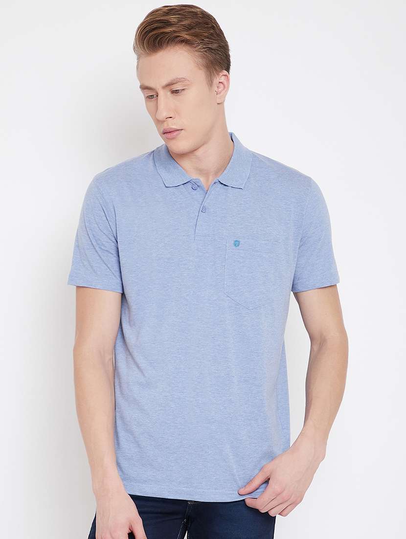light blue solid polo t-shirt - 17453398 - Zoom Image - 0