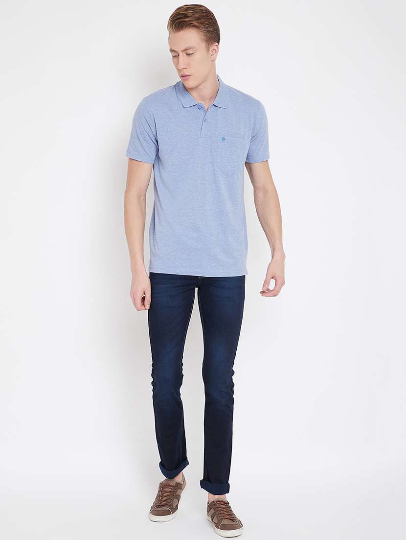 light blue solid polo t-shirt - 17453398 - Standard Image - 3