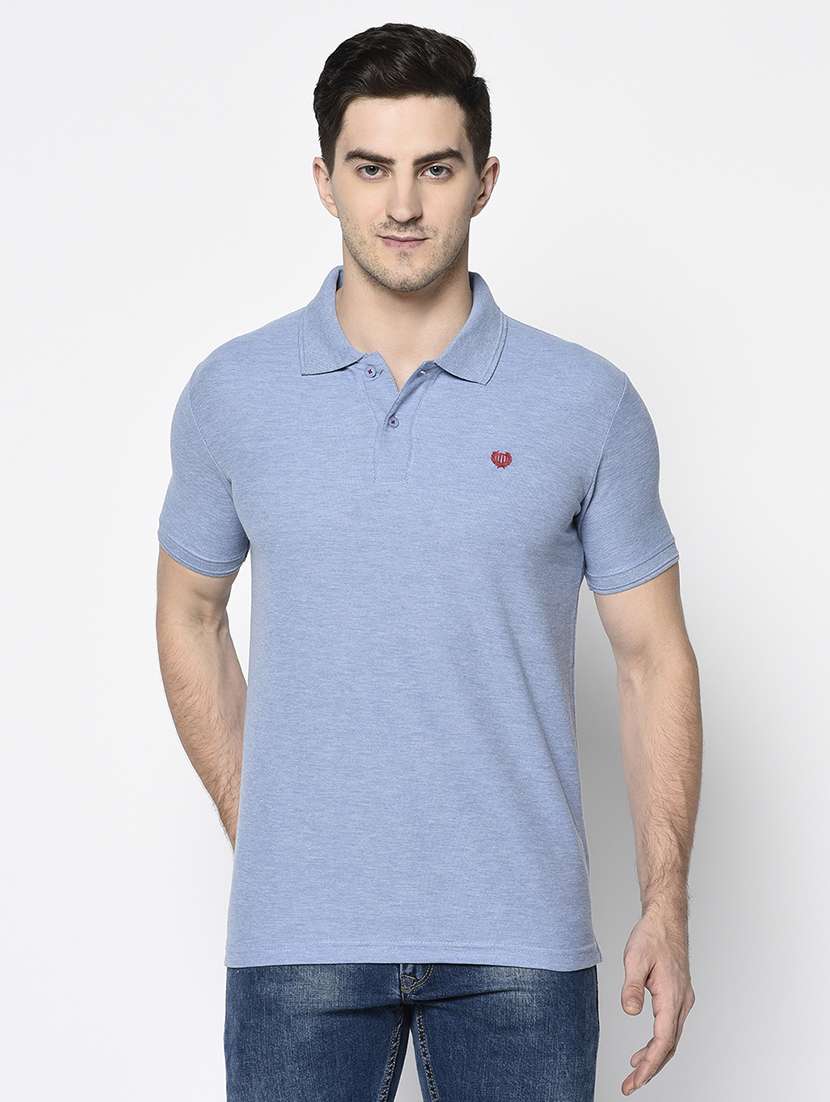 light blue solid polo t-shirt - 17453401 -  Zoom Image - 0
