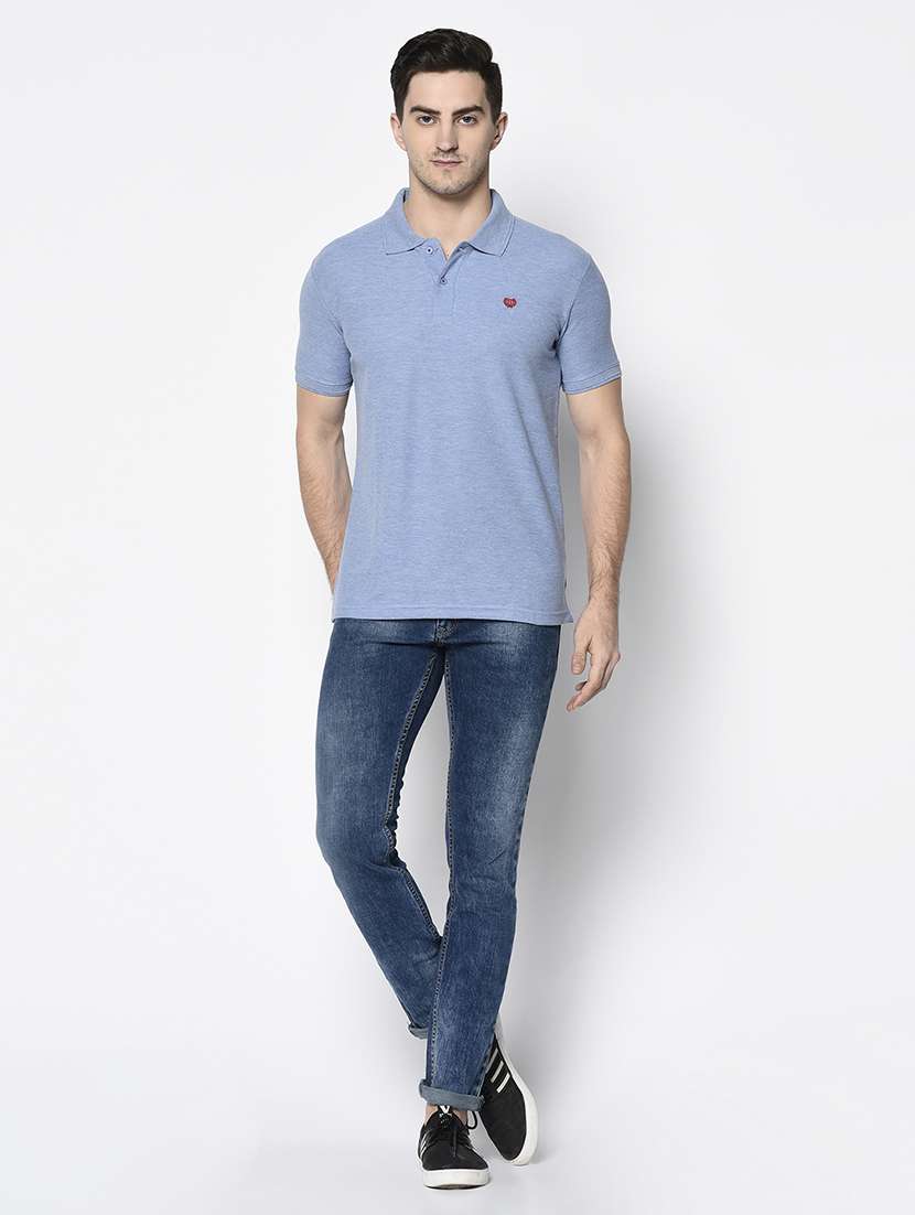 light blue solid polo t-shirt - 17453401 - Standard Image - 3