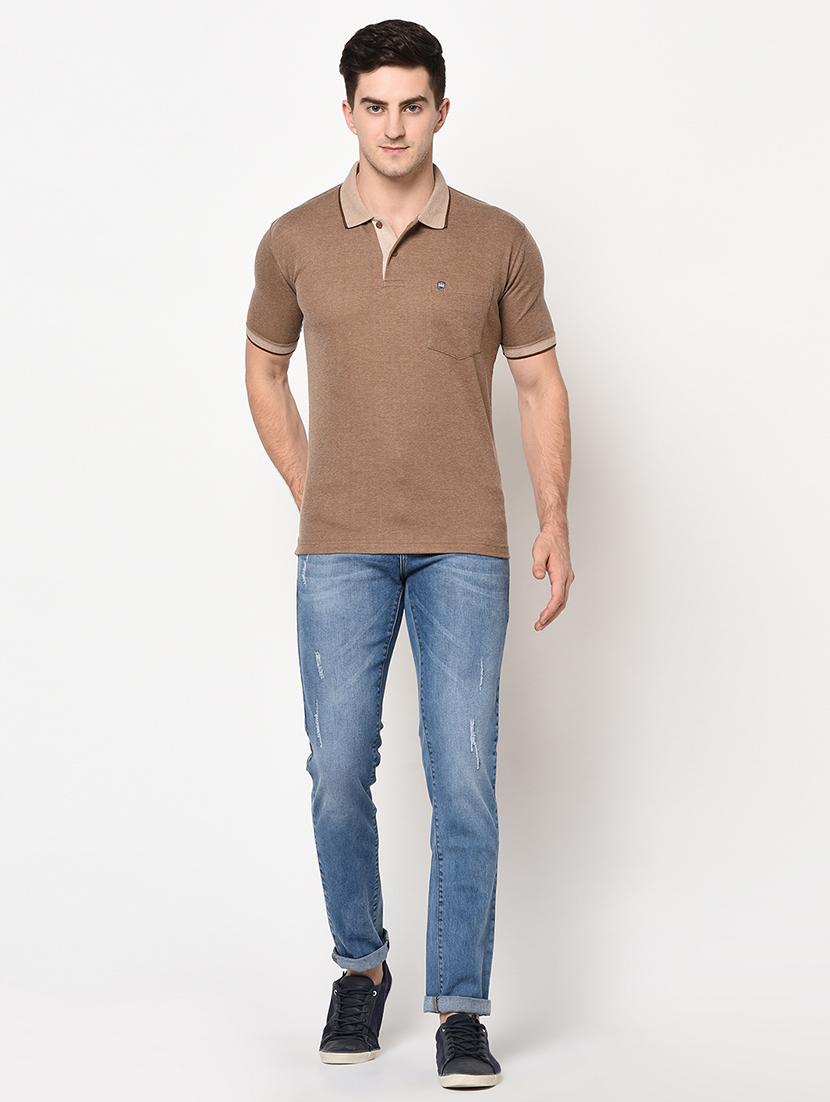 brown solid polo t-shirt - 17453405 - Standard Image - 3