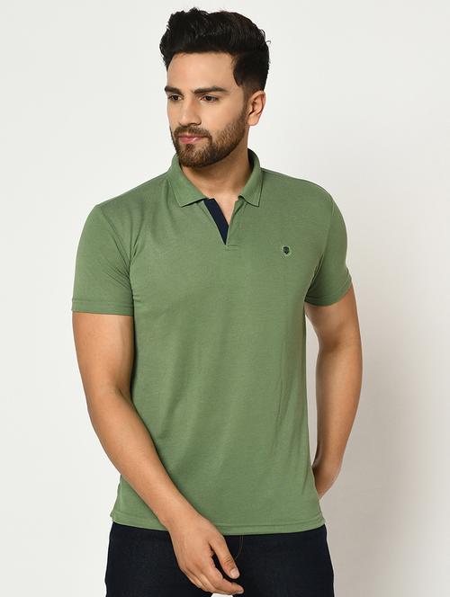 olive green solid collared t-shirt - 17453408 - Standard Image - 0