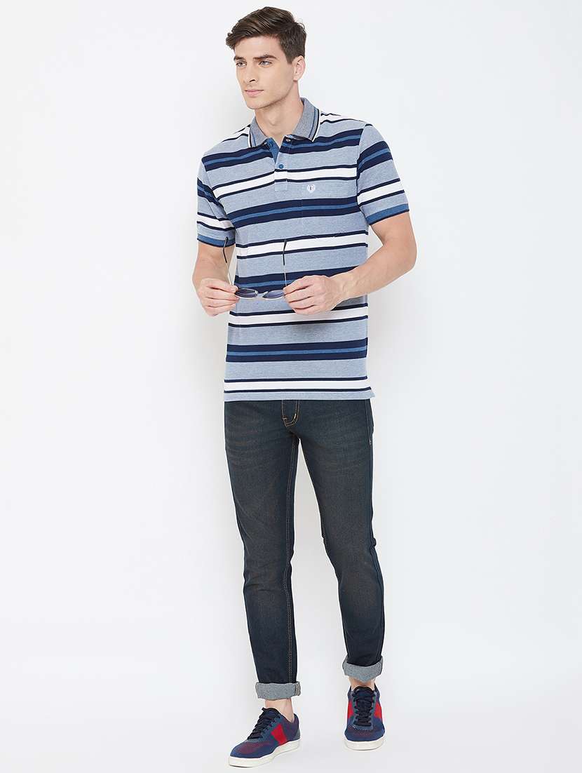navy blue striped polo t-shirt - 17453418 -  Standard Image - 3
