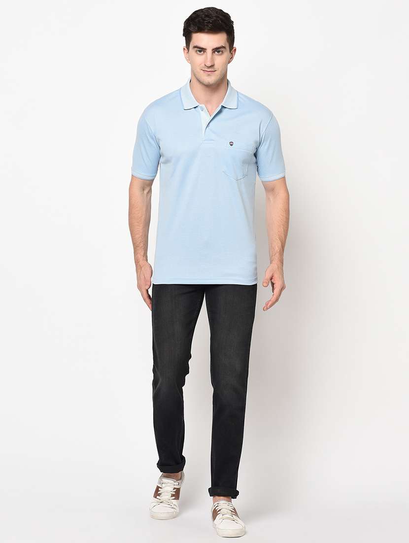 light blue solid polo t-shirt - 17453427 - Standard Image - 3