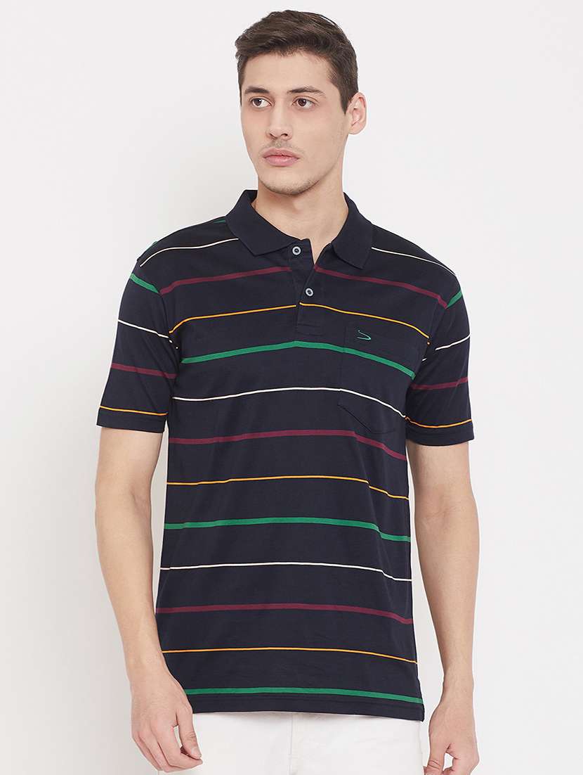 navy blue striped polo t-shirt - 17453433 -  Zoom Image - 0