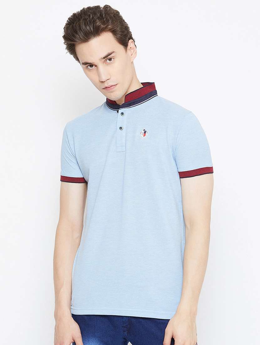 light blue solid collared t-shirt - 17453448 - Zoom Image - 0