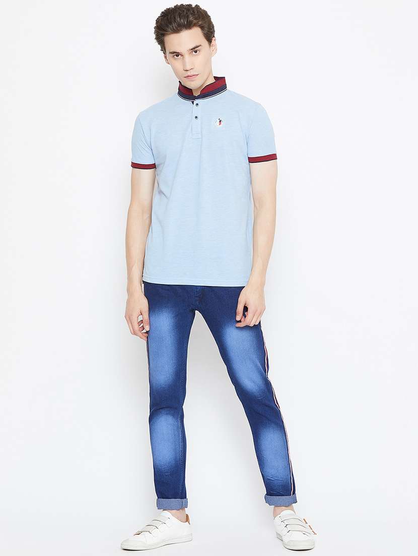 light blue solid collared t-shirt - 17453448 - Standard Image - 3