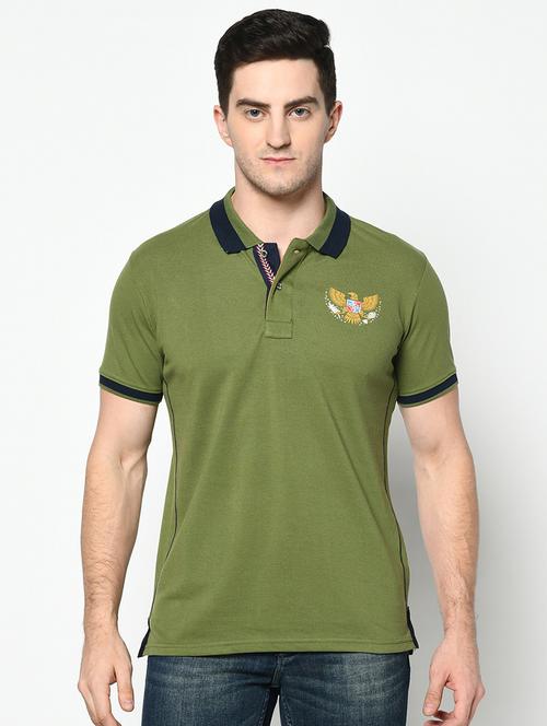 olive green printed polo t-shirt - 17453504 - Standard Image - 0