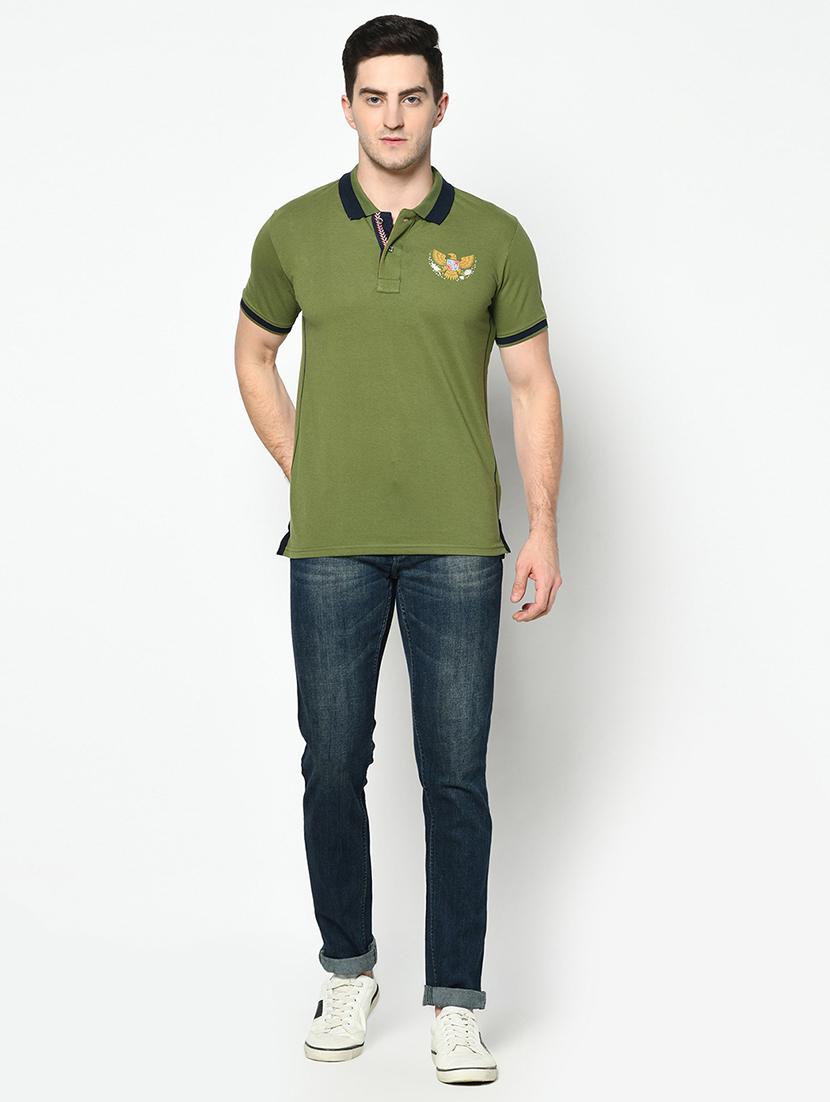 olive green printed polo t-shirt - 17453504 - Standard Image - 3