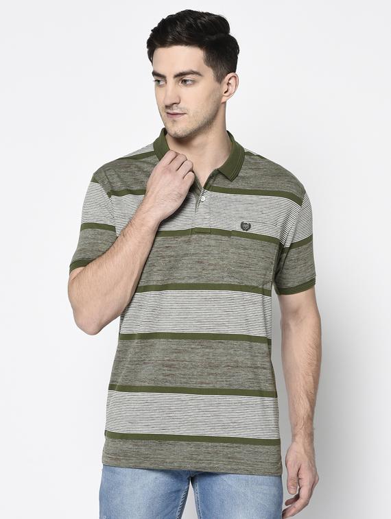 olive green striped collared t-shirt - 17453511 - Zoom Image - 0