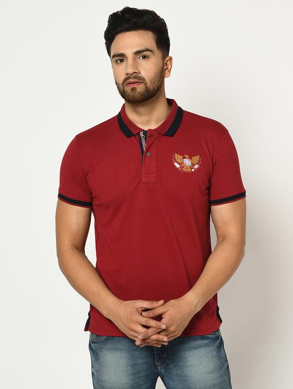 maroon printed polo t-shirt - 17453533 - Zoom Image - 0