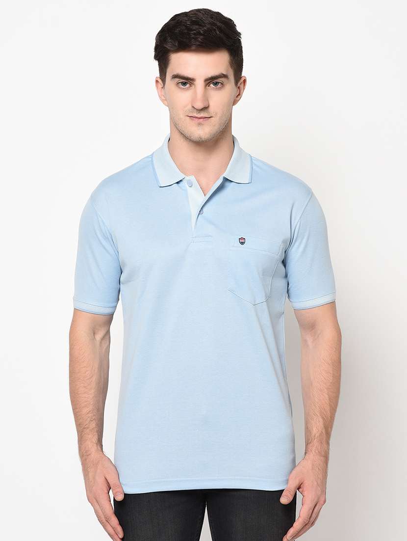light blue solid polo t-shirt - 17453543 -  Zoom Image - 0