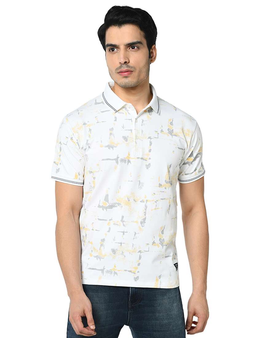 white printed collared t-shirt - 17453579 - Zoom Image - 0