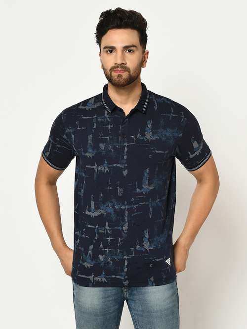 navy blue printed collared t-shirt - 17453580 -  Standard Image - 0