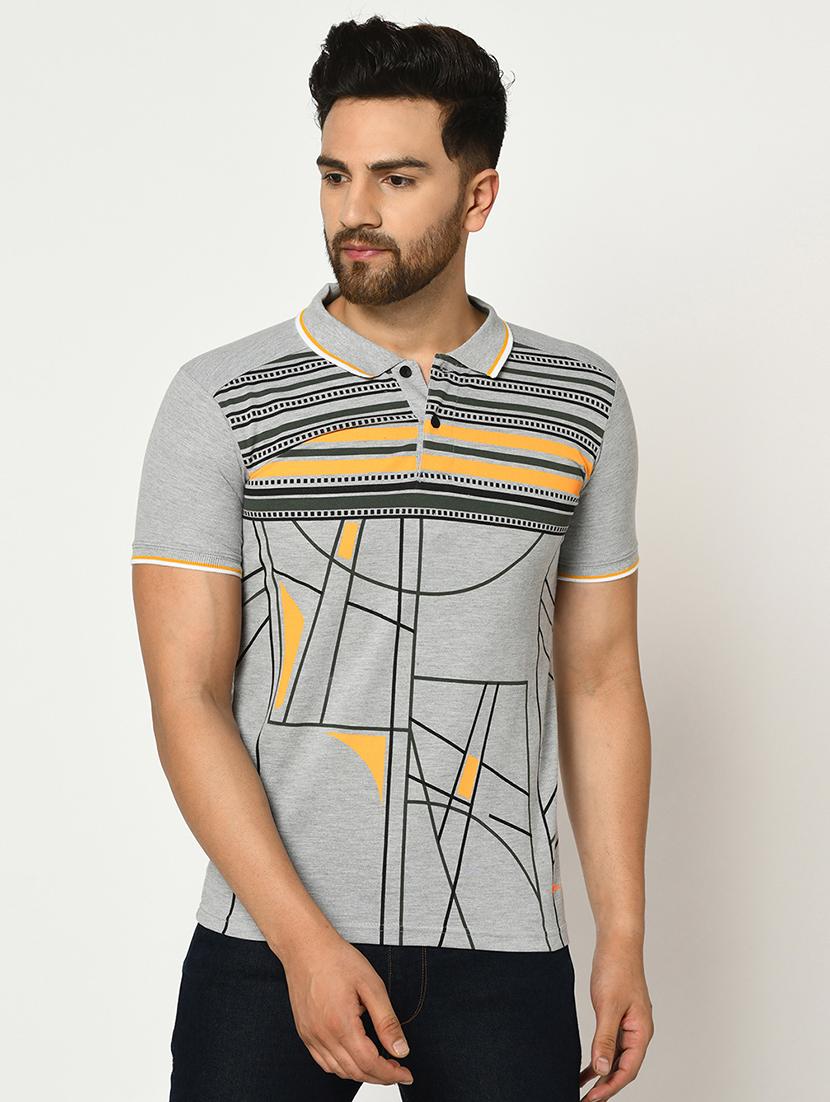 grey printed collared t-shirt - 17453589 - Zoom Image - 0