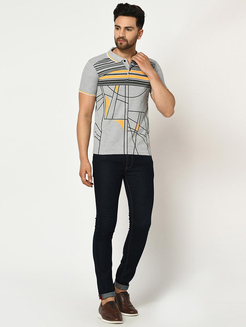 grey printed collared t-shirt - 17453589 - Standard Image - 3