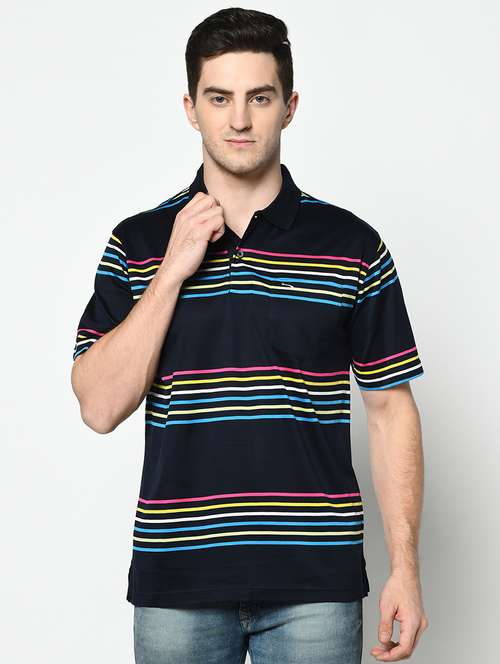 navy blue striped polo t-shirt - 17453592 -  Standard Image - 0