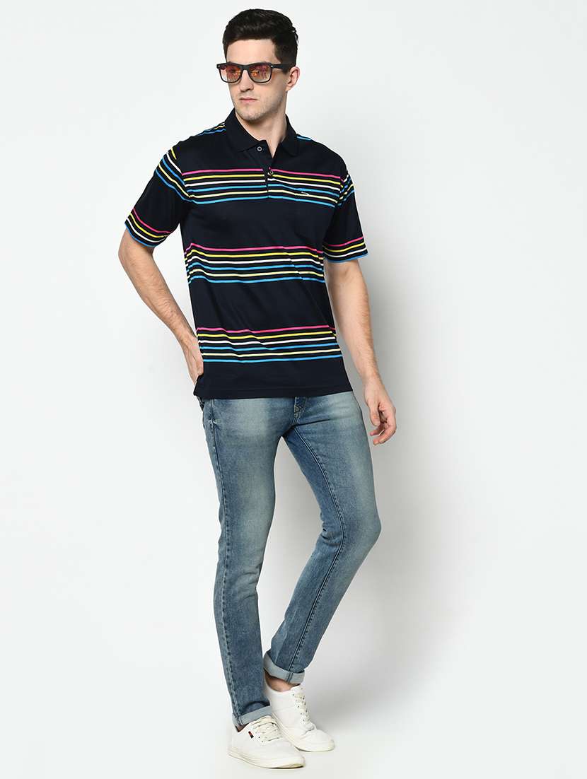 navy blue striped polo t-shirt - 17453592 - Standard Image - 3