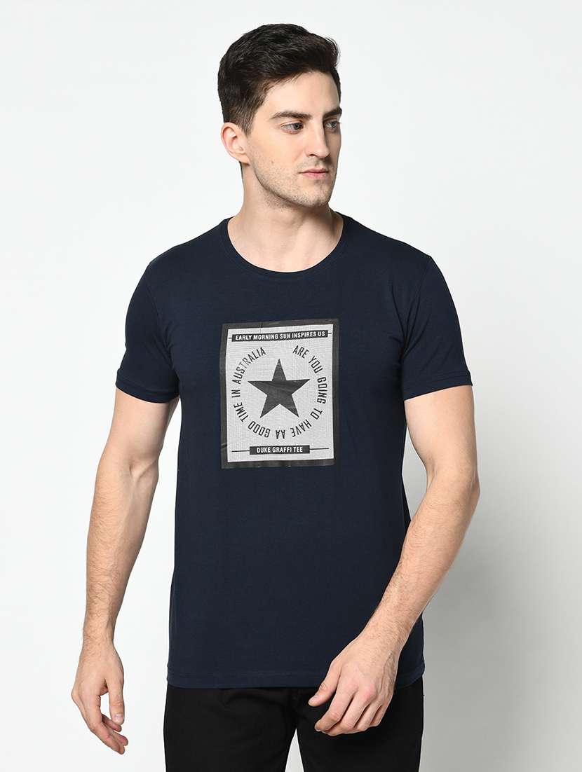 navy blue chest print t-shirt - 17453593 -  Zoom Image - 0