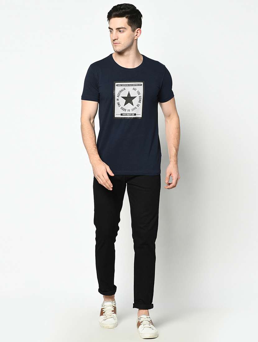 navy blue chest print t-shirt - 17453593 - Standard Image - 3