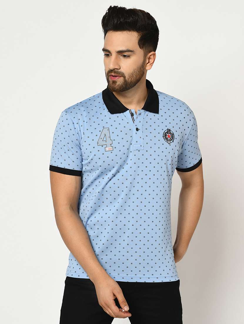 light blue printed polo t-shirt - 17453622 - Zoom Image - 0
