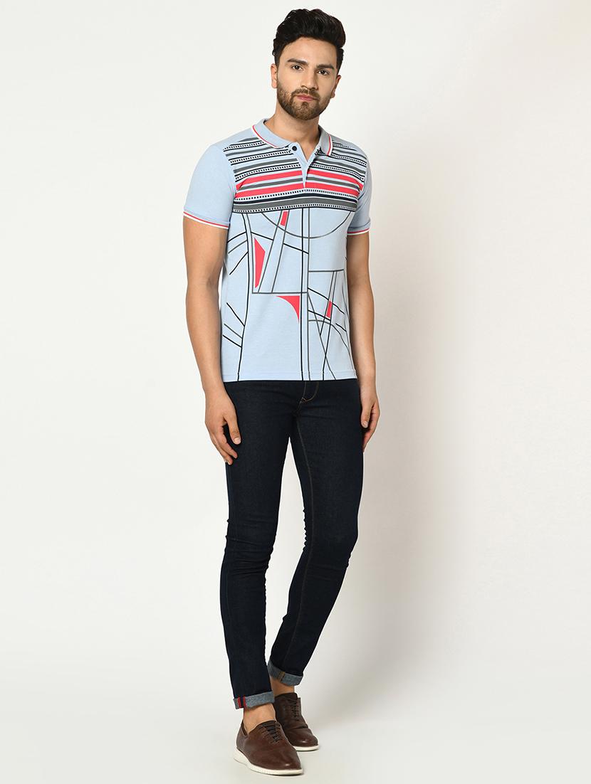 light blue printed polo t-shirt - 17453623 - Standard Image - 3