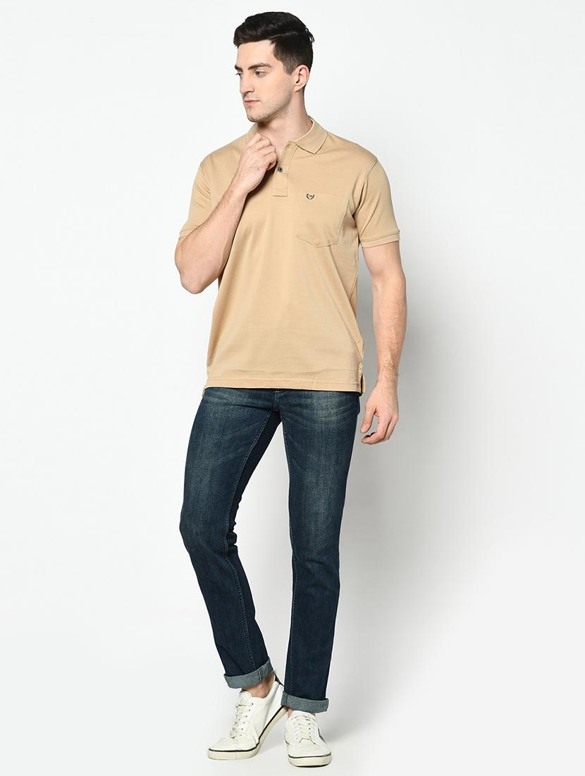beige solid polo t-shirt - 17453629 - Standard Image - 3