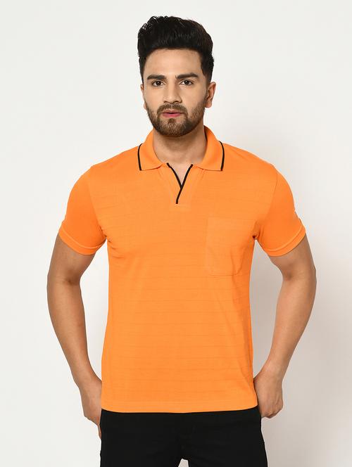 orange self design collared t-shirt - 17453630 -  Standard Image - 0