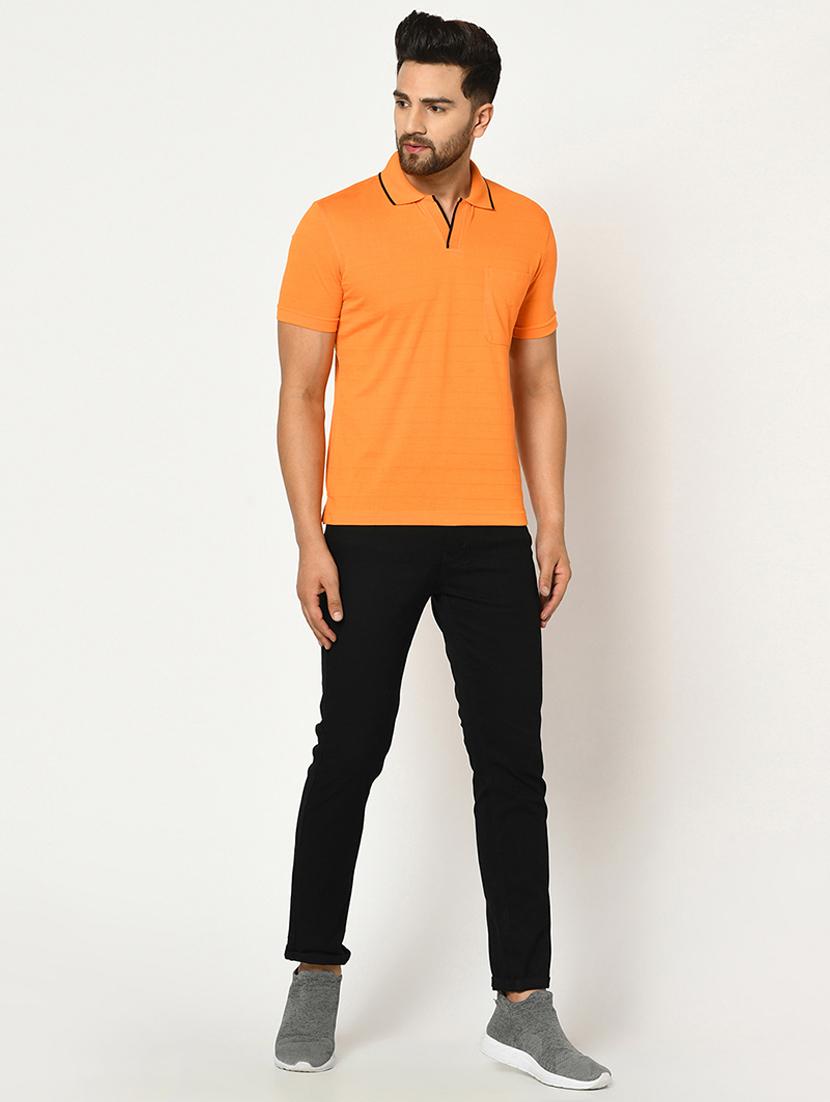 orange self design collared t-shirt - 17453630 - Standard Image - 3