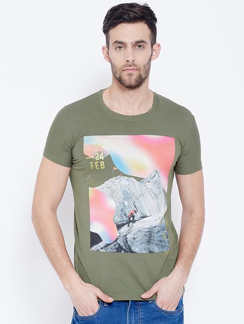 olive green printed t-shirt - 17453633 -  Standard Image - 0