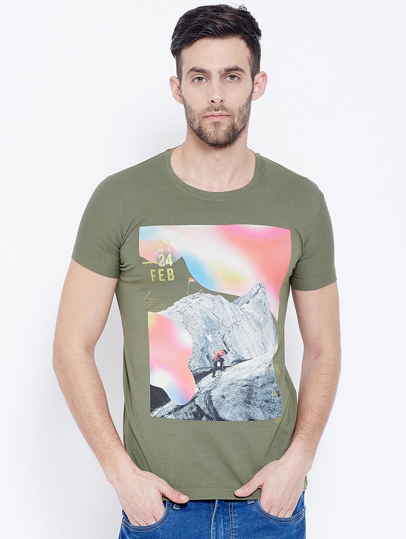 olive green printed t-shirt - 17453633 -  Zoom Image - 0