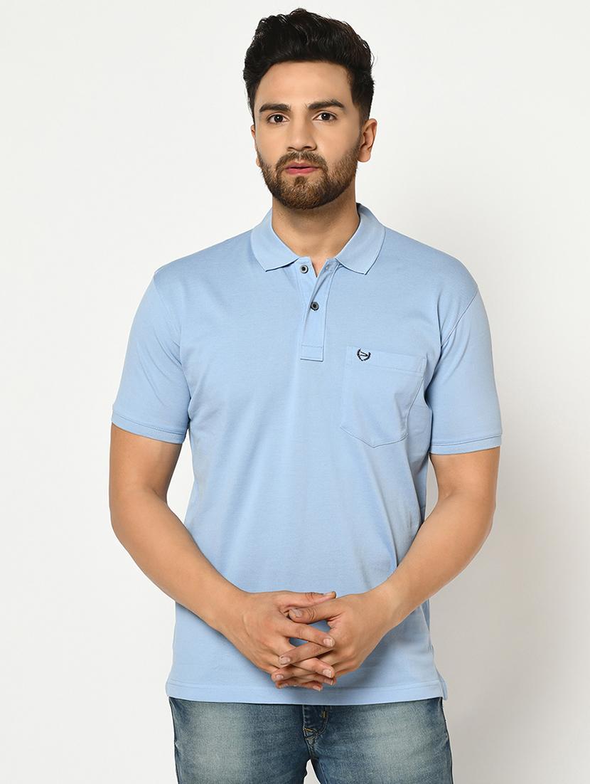 light blue solid polo t-shirt - 17453645 - Zoom Image - 0
