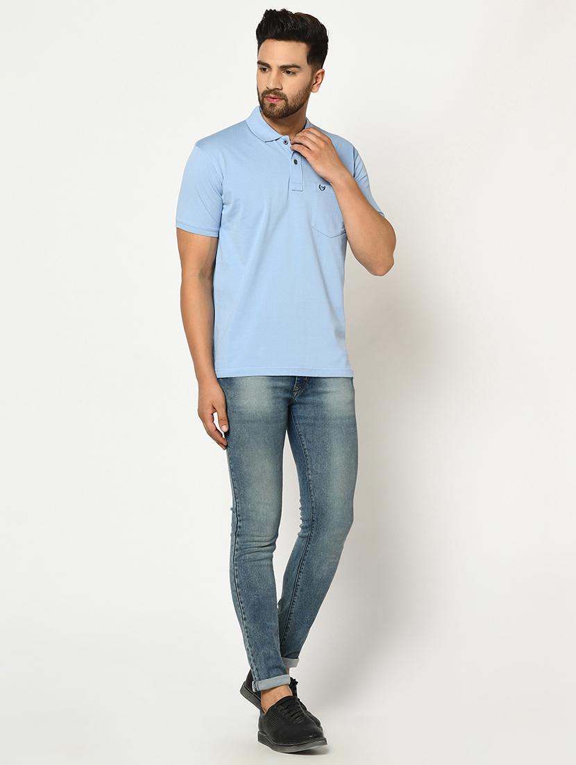 light blue solid polo t-shirt - 17453645 - Standard Image - 3