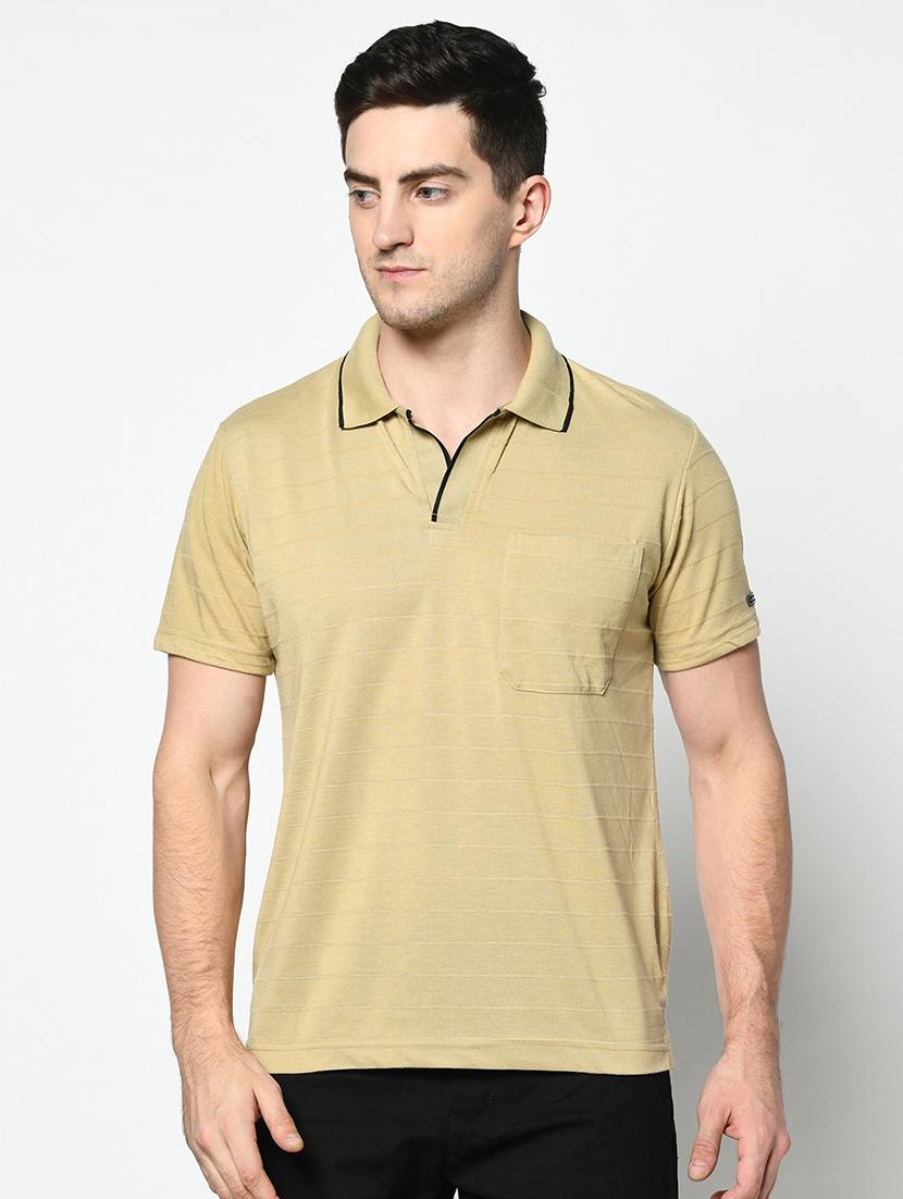 khaki striped collared t-shirt - 17453646 -  Zoom Image - 0