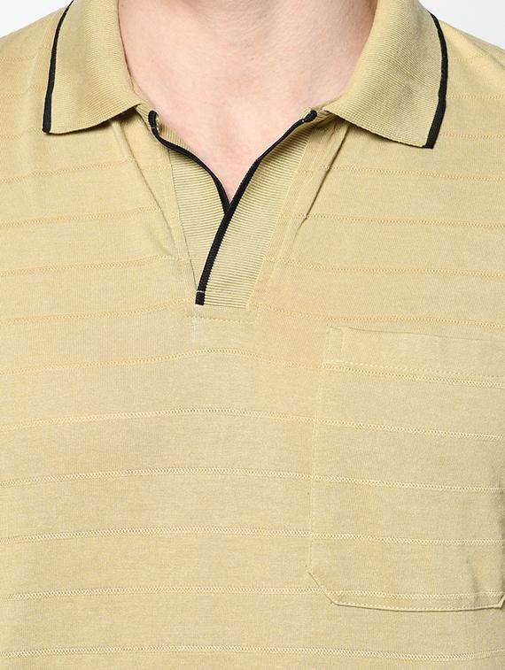khaki striped collared t-shirt - 17453646 - Standard Image - 3